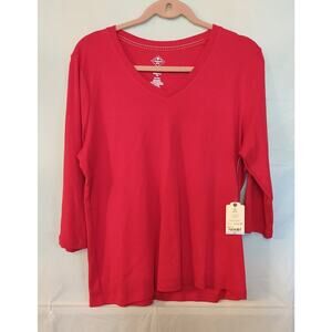 NWT Rumba Red St. John's Bay Long Sleeve V-Neck Essential Tee XL Petite